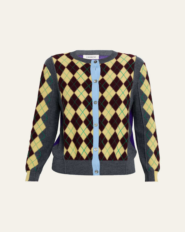 William Colorblock Argyle Cardigan